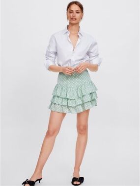 ZARA | Tiered Polka Dot Mini Skirt in Mint